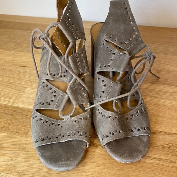 Lucky Brand Tafia Brindle Lace Up Block Heel Sandals - Picture 4 of 12